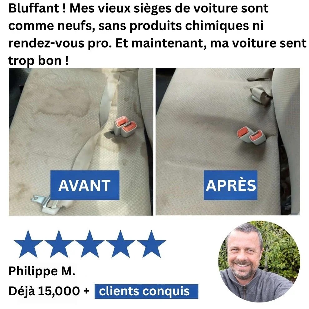 Sièges de voiture avant et après nettoyage à la vapeur